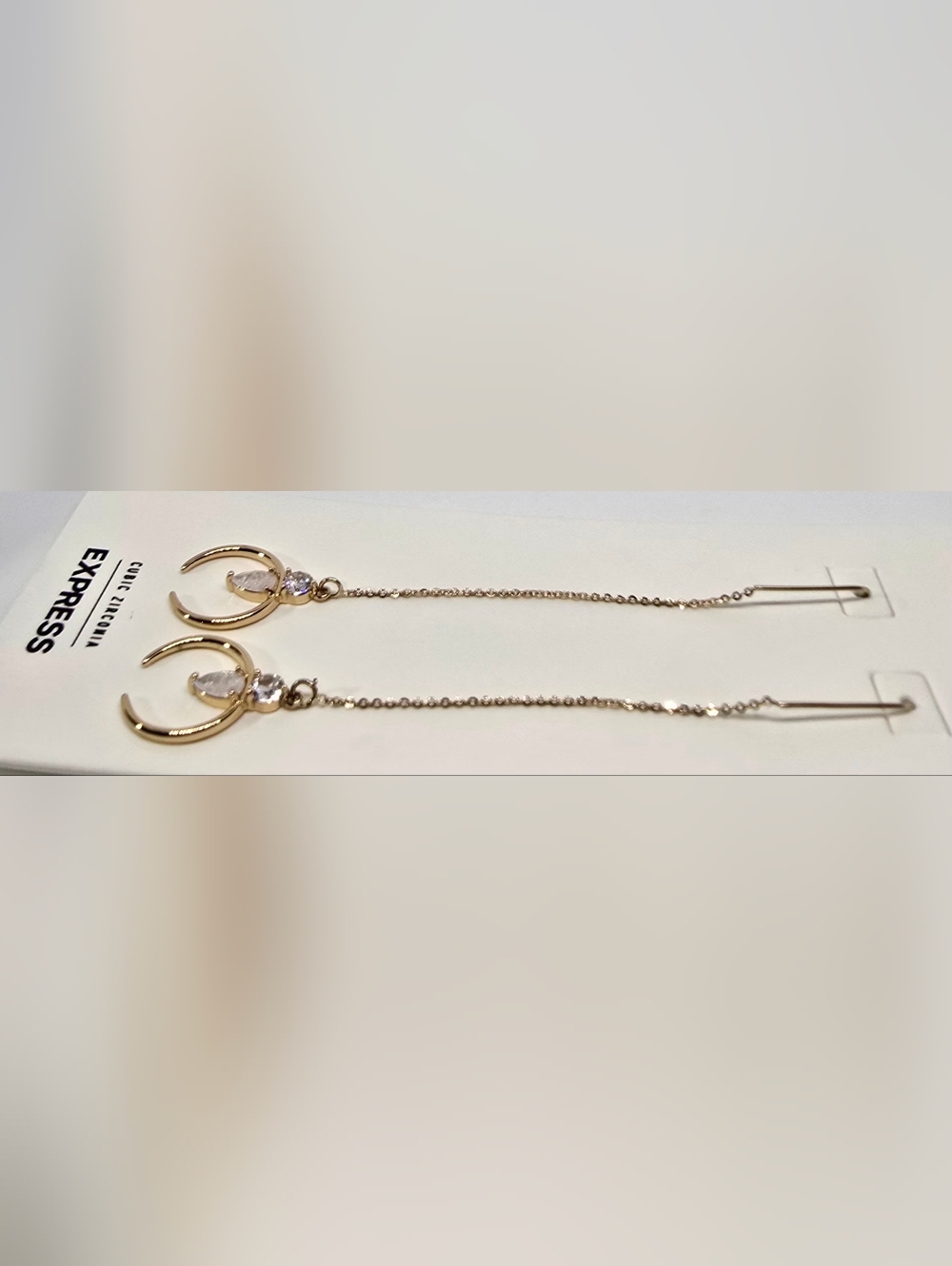 Express Gold-Tone Chain Drop Earrings with Lilac and Clear Stones - Picture 5 of 5